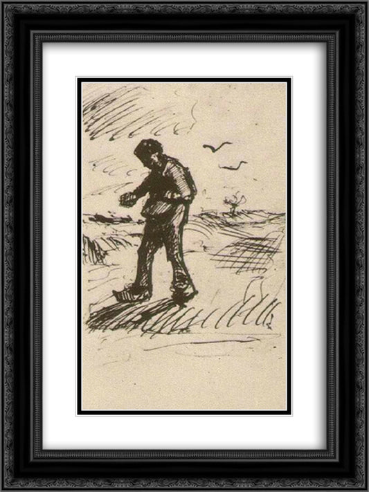 Sower Facing Left 18x24 Black Ornate Wood Framed Art Print Poster with Double Matting by Van Gogh, Vincent