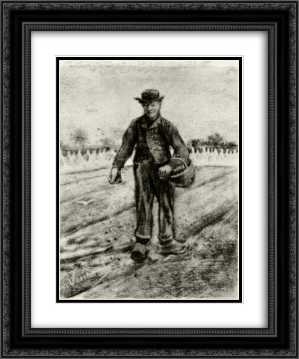 Sower with Basket 20x24 Black Ornate Wood Framed Art Print Poster with Double Matting by Van Gogh, Vincent