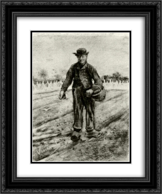 Sower with Basket 20x24 Black Ornate Wood Framed Art Print Poster with Double Matting by Van Gogh, Vincent