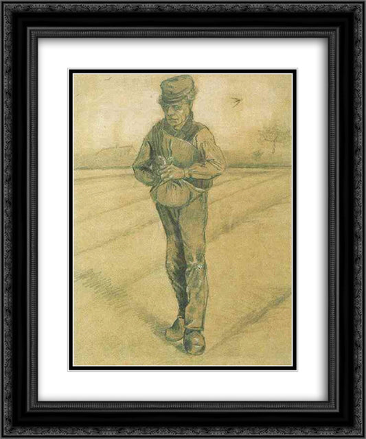 Sower with Hand in Sack 20x24 Black Ornate Wood Framed Art Print Poster with Double Matting by Van Gogh, Vincent