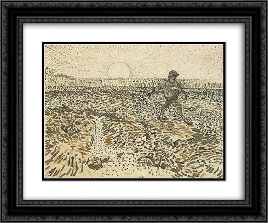 Sower with Setting Sun 24x20 Black Ornate Wood Framed Art Print Poster with Double Matting by Van Gogh, Vincent