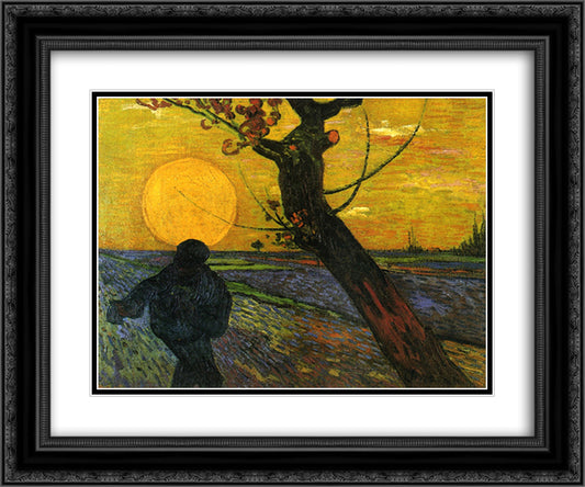 Sower with Setting Sun 24x20 Black Ornate Wood Framed Art Print Poster with Double Matting by Van Gogh, Vincent