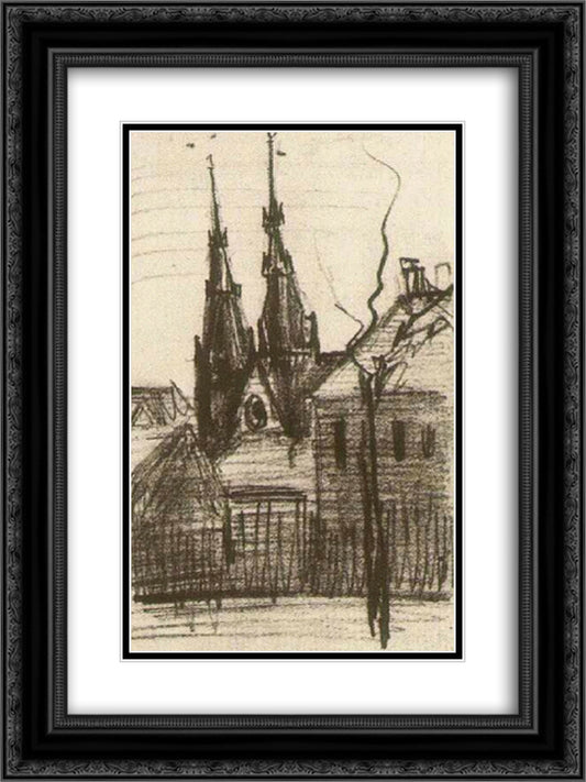 St. Catharina's Church at Eindhoven 18x24 Black Ornate Wood Framed Art Print Poster with Double Matting by Van Gogh, Vincent