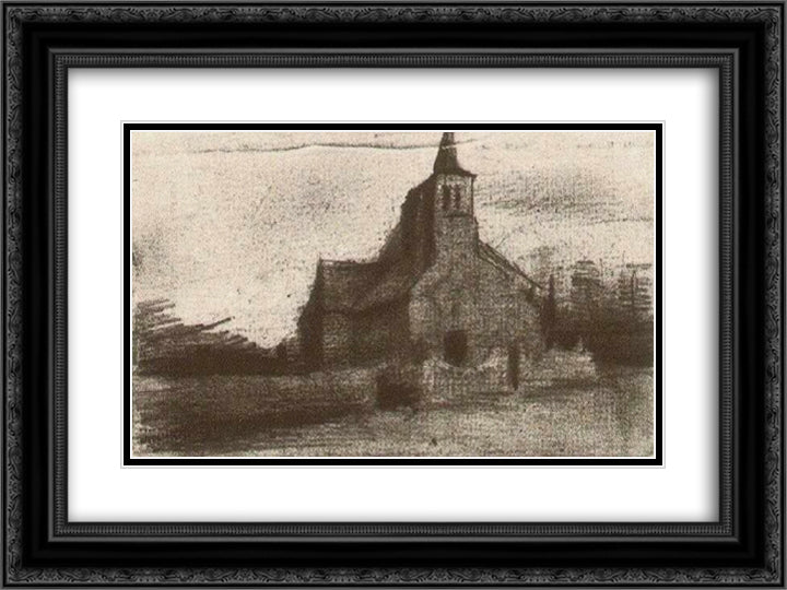 St. Martin's Church at Tongelre 24x18 Black Ornate Wood Framed Art Print Poster with Double Matting by Van Gogh, Vincent