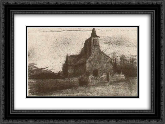 St. Martin's Church at Tongelre 24x18 Black Ornate Wood Framed Art Print Poster with Double Matting by Van Gogh, Vincent