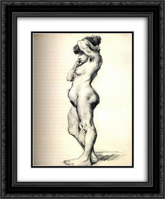 Standing Female Nude Seen from the Side 20x24 Black Ornate Wood Framed Art Print Poster with Double Matting by Van Gogh, Vincent