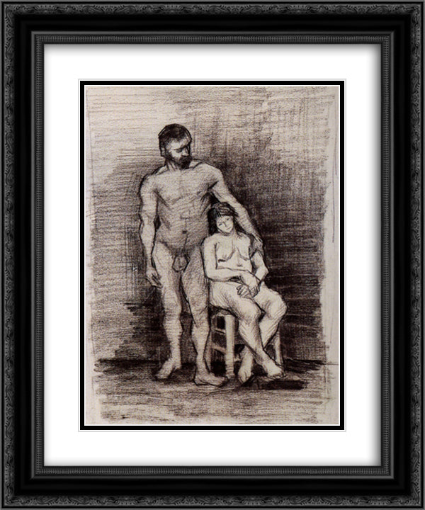 Standing Male and Seated Female Nudes 20x24 Black Ornate Wood Framed Art Print Poster with Double Matting by Van Gogh, Vincent