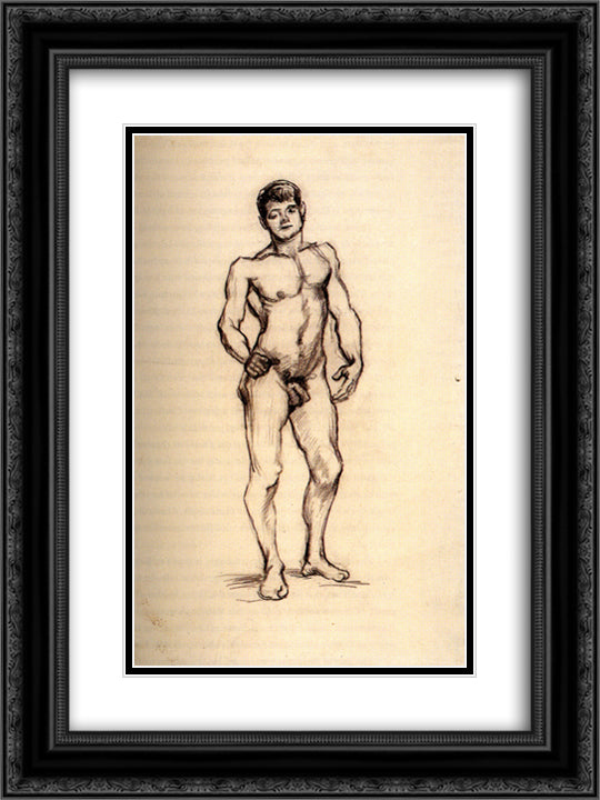 Standing Male Nude Seen from the Front 18x24 Black Ornate Wood Framed Art Print Poster with Double Matting by Van Gogh, Vincent