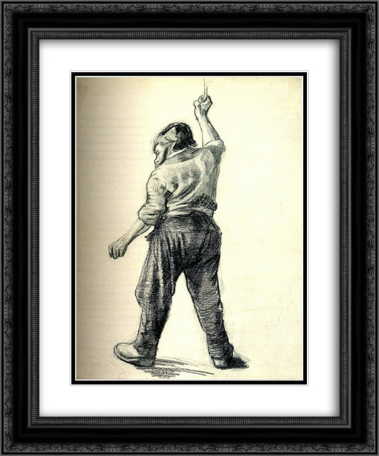 Standing Man Seen from the Back 20x24 Black Ornate Wood Framed Art Print Poster with Double Matting by Van Gogh, Vincent