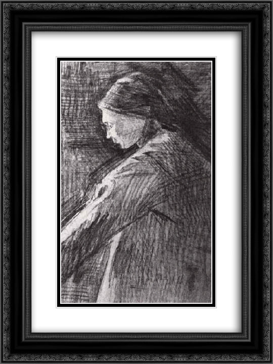 Standing Woman, Half-Length 18x24 Black Ornate Wood Framed Art Print Poster with Double Matting by Van Gogh, Vincent