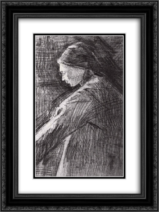 Standing Woman, Half-Length 18x24 Black Ornate Wood Framed Art Print Poster with Double Matting by Van Gogh, Vincent