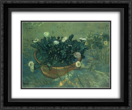 Still Life Bowl with Daisies 24x20 Black Ornate Wood Framed Art Print Poster with Double Matting by Van Gogh, Vincent