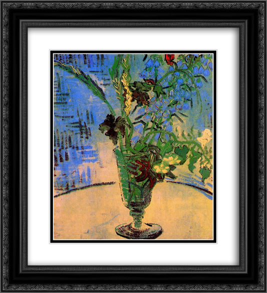 Still Life Glass with Wild Flowers 20x22 Black Ornate Wood Framed Art Print Poster with Double Matting by Van Gogh, Vincent