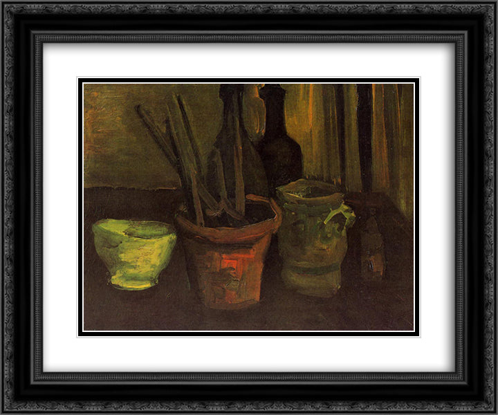 Still Life of Paintbrushes in a Flowerpot 24x20 Black Ornate Wood Framed Art Print Poster with Double Matting by Van Gogh, Vincent