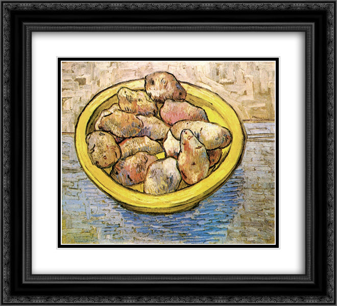 Still Life Potatoes in a Yellow Dish 22x20 Black Ornate Wood Framed Art Print Poster with Double Matting by Van Gogh, Vincent