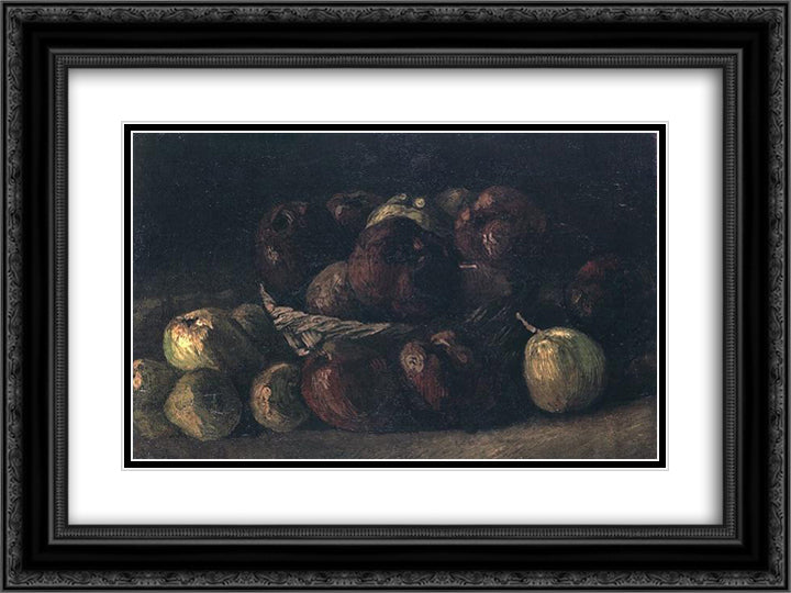 Still life with a basket of apples 24x18 Black Ornate Wood Framed Art Print Poster with Double Matting by Van Gogh, Vincent