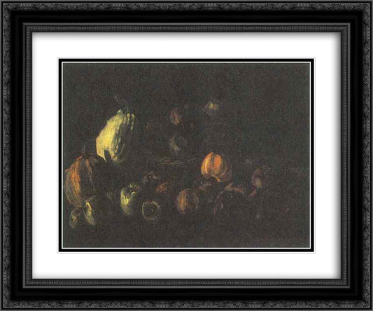Still life with a basket of apples and two pumpkins 24x20 Black Ornate Wood Framed Art Print Poster with Double Matting by Van Gogh, Vincent
