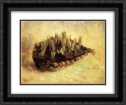 Still Life with a Basket of Crocuses 24x20 Black Ornate Wood Framed Art Print Poster with Double Matting by Van Gogh, Vincent