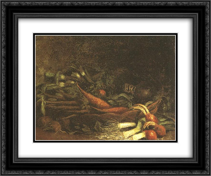 Still life with a basket of vegetables 24x20 Black Ornate Wood Framed Art Print Poster with Double Matting by Van Gogh, Vincent