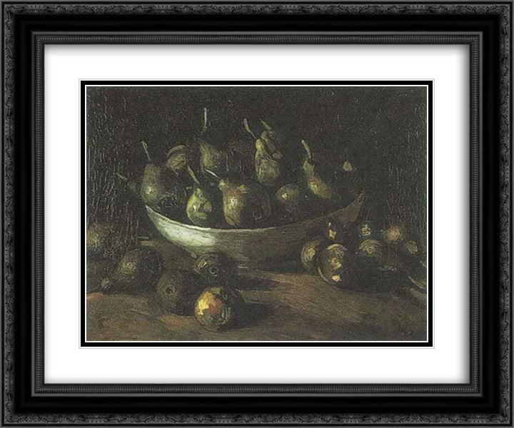 Still life with an Earthern bowl and pears 24x20 Black Ornate Wood Framed Art Print Poster with Double Matting by Van Gogh, Vincent