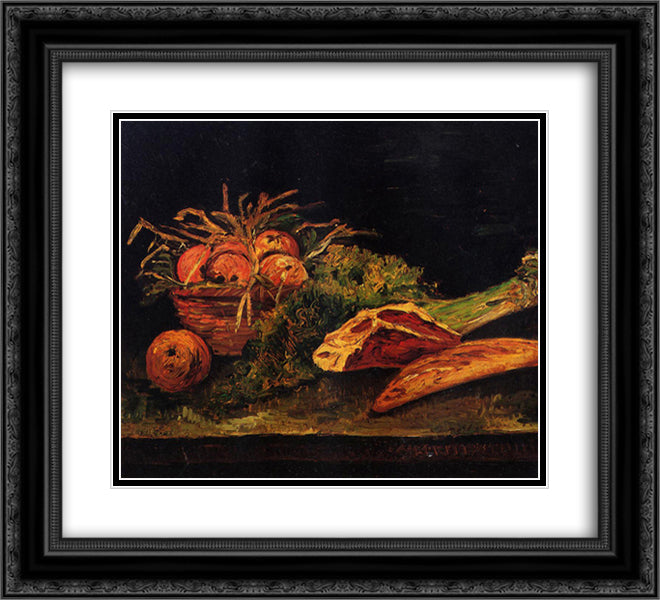 Still Life with Apples, Meat and a Roll 22x20 Black Ornate Wood Framed Art Print Poster with Double Matting by Van Gogh, Vincent