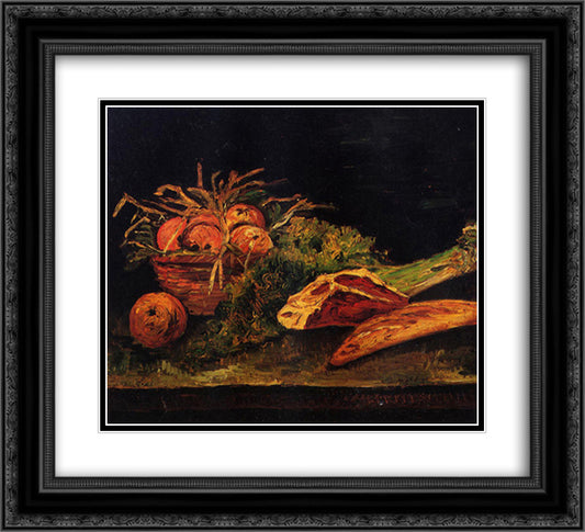 Still Life with Apples, Meat and a Roll 22x20 Black Ornate Wood Framed Art Print Poster with Double Matting by Van Gogh, Vincent