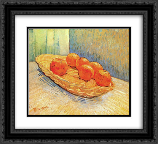 Still Life with Basket and Six Oranges 22x20 Black Ornate Wood Framed Art Print Poster with Double Matting by Van Gogh, Vincent