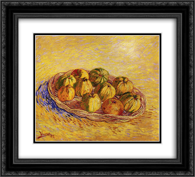 Still Life with Basket of Apples 22x20 Black Ornate Wood Framed Art Print Poster with Double Matting by Van Gogh, Vincent