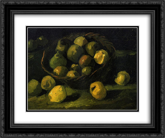 Still Life with Basket of Apples 24x20 Black Ornate Wood Framed Art Print Poster with Double Matting by Van Gogh, Vincent