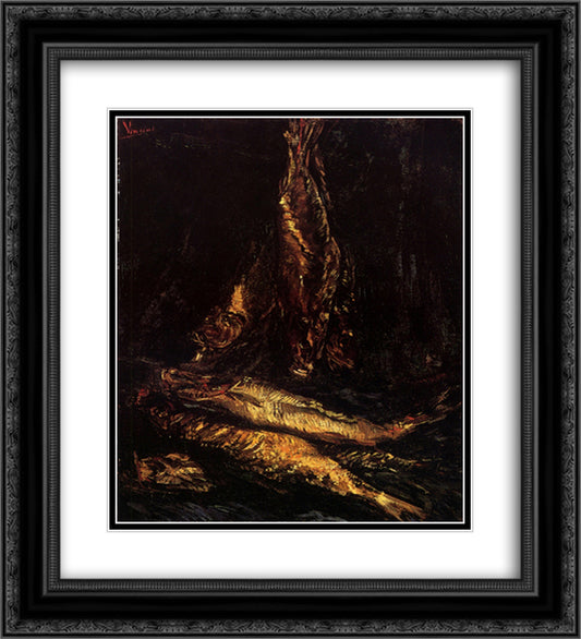 Still Life with Bloaters 20x22 Black Ornate Wood Framed Art Print Poster with Double Matting by Van Gogh, Vincent