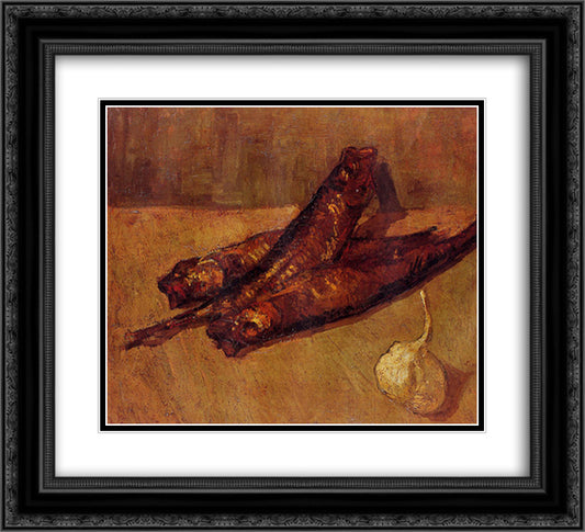 Still Life with Bloaters and Garlic 22x20 Black Ornate Wood Framed Art Print Poster with Double Matting by Van Gogh, Vincent