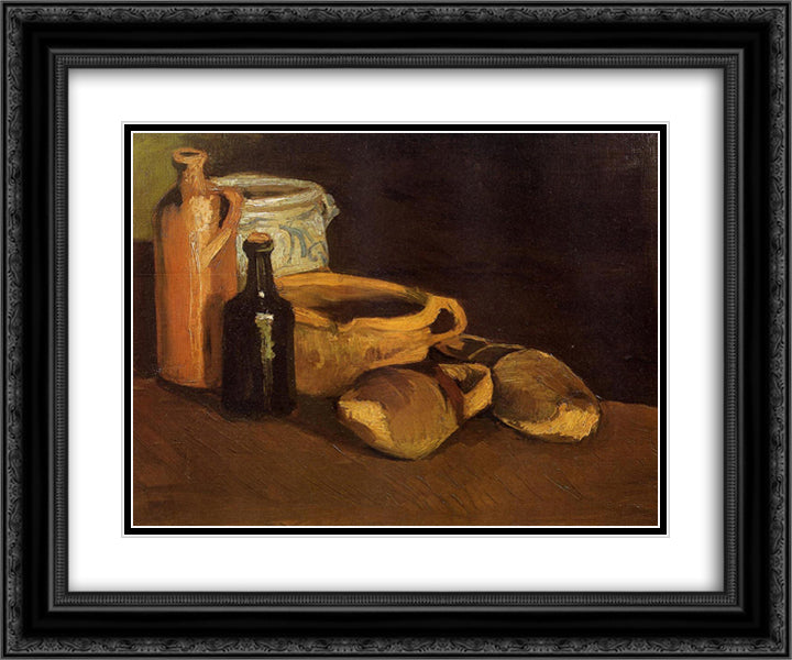 Still Life with Clogs and Pots 24x20 Black Ornate Wood Framed Art Print Poster with Double Matting by Van Gogh, Vincent