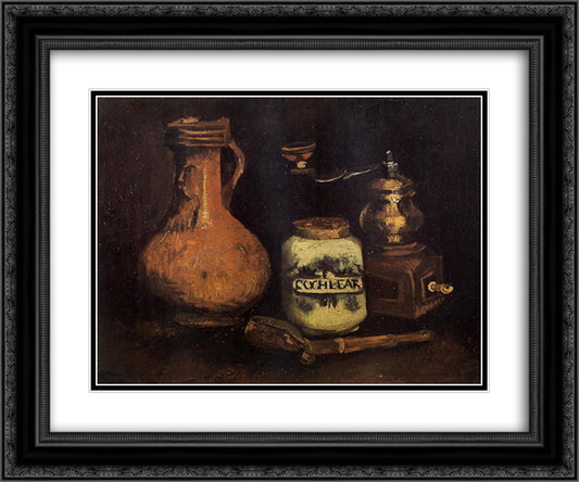 Still Life with Coffee Mill, Pipe Case and Jug 24x20 Black Ornate Wood Framed Art Print Poster with Double Matting by Van Gogh, Vincent