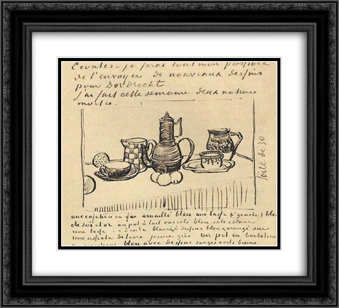 Still Life with Coffee Pot 22x20 Black Ornate Wood Framed Art Print Poster with Double Matting by Van Gogh, Vincent