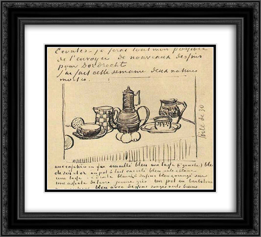 Still Life with Coffee Pot 22x20 Black Ornate Wood Framed Art Print Poster with Double Matting by Van Gogh, Vincent