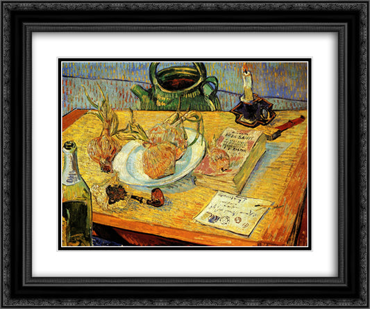 Still Life with Drawing Board, Pipe, Onions and Sealing-Wax 24x20 Black Ornate Wood Framed Art Print Poster with Double Matting by Van Gogh, Vincent
