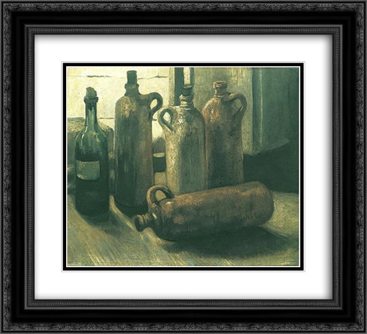 Still Life with Five Bottles 22x20 Black Ornate Wood Framed Art Print Poster with Double Matting by Van Gogh, Vincent
