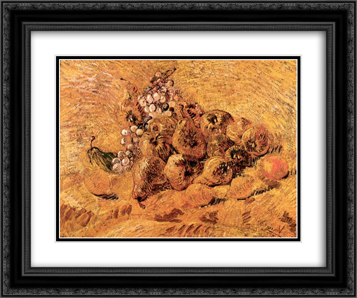 Still Life with Grapes, Pears and Lemons 24x20 Black Ornate Wood Framed Art Print Poster with Double Matting by Van Gogh, Vincent