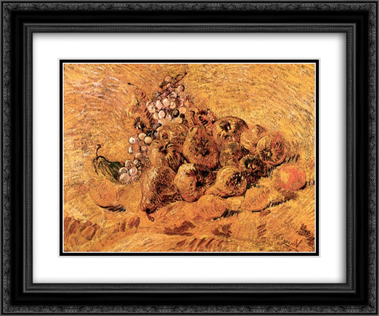 Still Life with Grapes, Pears and Lemons 24x20 Black Ornate Wood Framed Art Print Poster with Double Matting by Van Gogh, Vincent