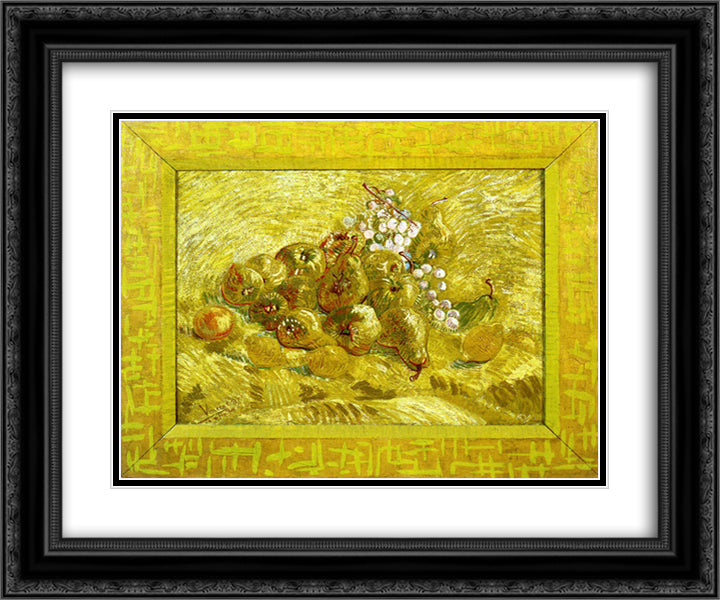 Still life with grapes,pears and lemons 24x20 Black Ornate Wood Framed Art Print Poster with Double Matting by Van Gogh, Vincent