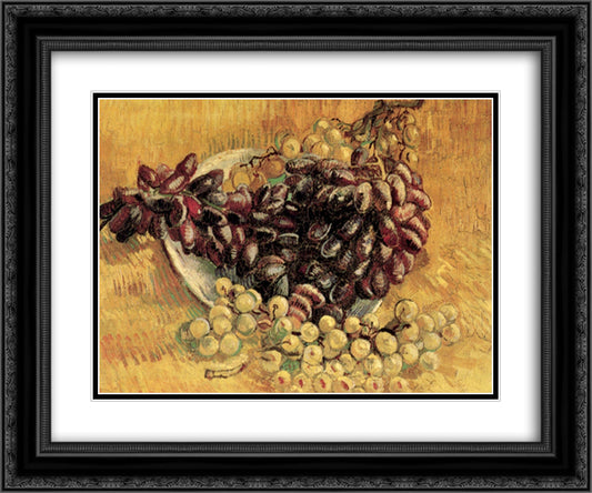 Still Life with Grapes 24x20 Black Ornate Wood Framed Art Print Poster with Double Matting by Van Gogh, Vincent