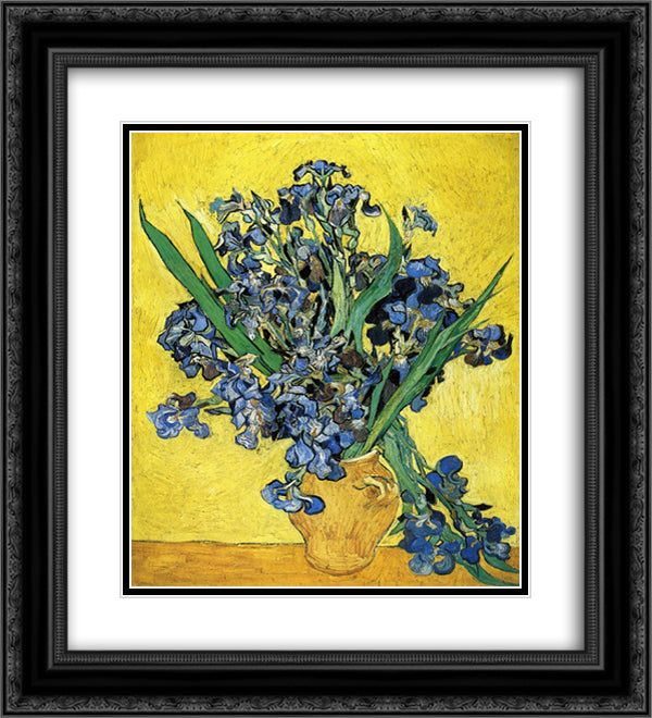 Still Life with Irises 20x22 Black Ornate Wood Framed Art Print Poster with Double Matting by Van Gogh, Vincent