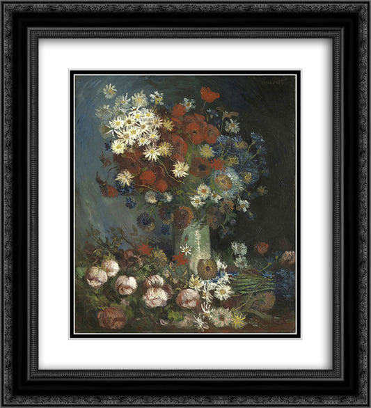 Still life with meadow flowers and roses 20x22 Black Ornate Wood Framed Art Print Poster with Double Matting by Van Gogh, Vincent
