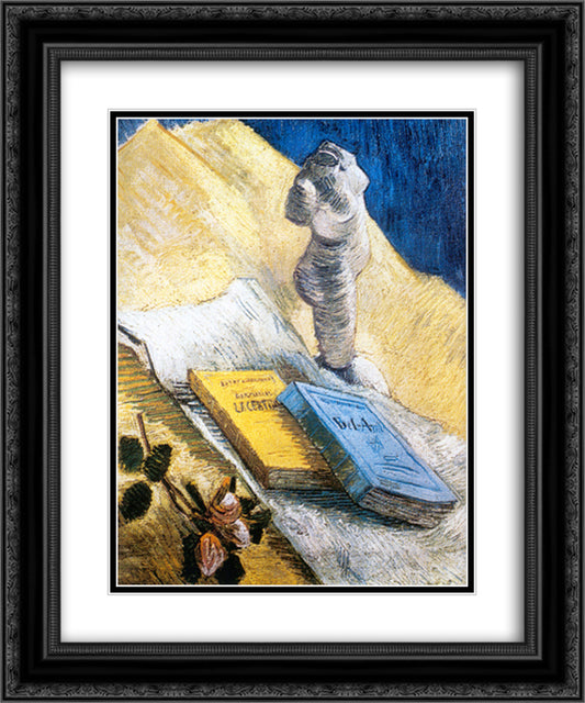 Still Life with Plaster Statuette, a Rose and Two Novels 20x24 Black Ornate Wood Framed Art Print Poster with Double Matting by Van Gogh, Vincent