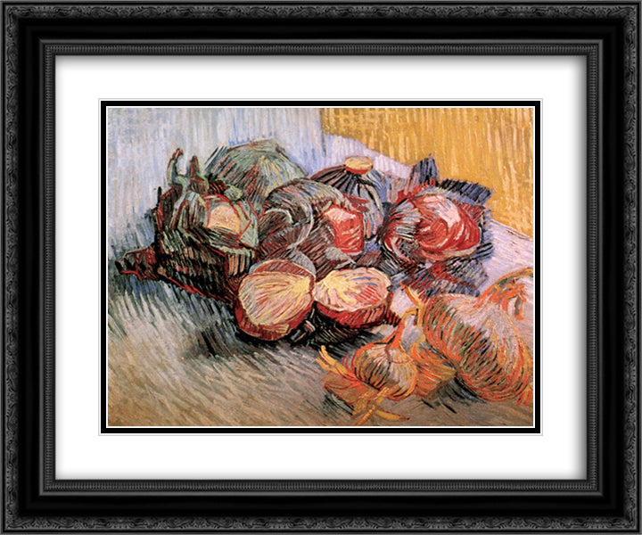 Still Life with Red Cabbages and Onions 24x20 Black Ornate Wood Framed Art Print Poster with Double Matting by Van Gogh, Vincent