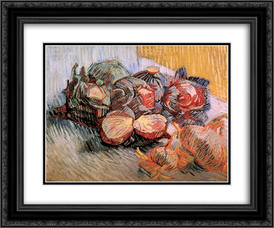 Still Life with Red Cabbages and Onions 24x20 Black Ornate Wood Framed Art Print Poster with Double Matting by Van Gogh, Vincent