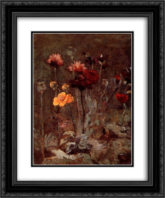 Still Life with Scabiosa and Ranunculus 20x24 Black Ornate Wood Framed Art Print Poster with Double Matting by Van Gogh, Vincent