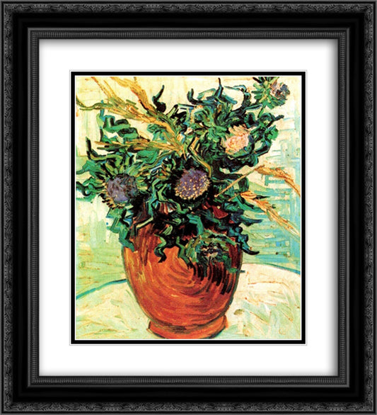 Still Life with Thistles 20x22 Black Ornate Wood Framed Art Print Poster with Double Matting by Van Gogh, Vincent