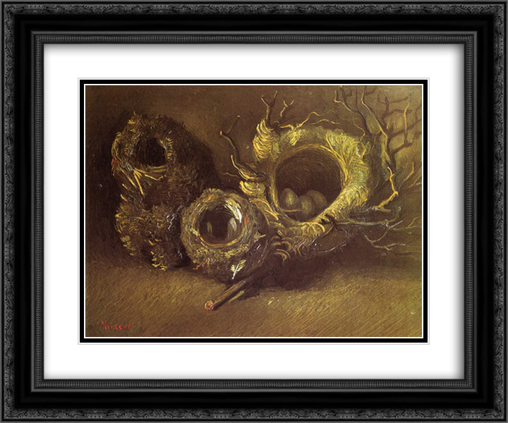 Still Life with Three Birds Nests 24x20 Black Ornate Wood Framed Art Print Poster with Double Matting by Van Gogh, Vincent
