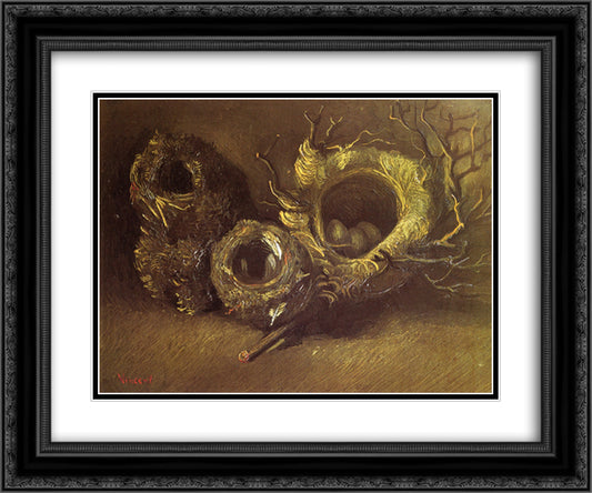 Still Life with Three Birds Nests 24x20 Black Ornate Wood Framed Art Print Poster with Double Matting by Van Gogh, Vincent